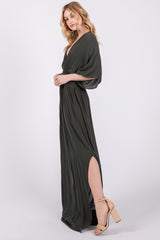 Olive Lightweight Deep V-Neck Maxi Dress