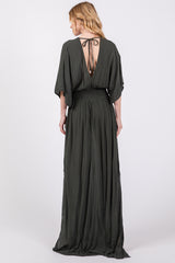 Olive Lightweight Deep V-Neck Maxi Dress