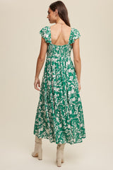 Green Floral Ruffle Midi Dress