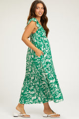 Green Floral Ruffle Maternity Midi Dress