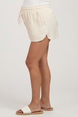 Beige Drawstring Maternity Shorts