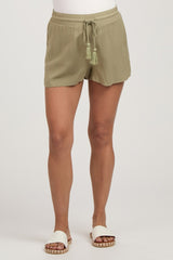 Light Olive Drawstring Maternity Shorts