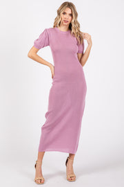 Lavender Puff Sleeve Knit Midi Dress