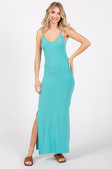 Jade Ribbed Side Slit Maxi Dress