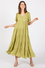 Green Button Detail Tiered Maxi Dress