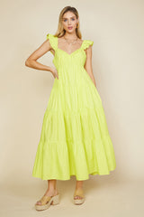 Lime Sleeveless Tiered Maxi Dress