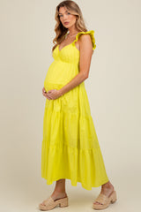 Lime Sleeveless Tiered Maternity Maxi Dress