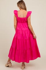 Fuchsia Sleeveless Tiered Maternity Maxi Dress