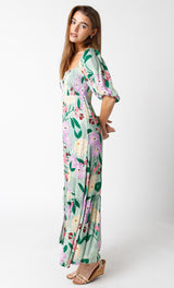 Light Green Floral Front Button Maxi Dress