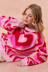 Fuchsia Retro Heart Wave Sweater