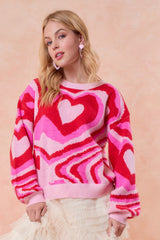 Fuchsia Retro Heart Wave Sweater