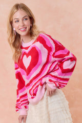 Fuchsia Retro Heart Wave Sweater