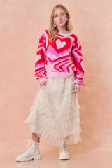 Fuchsia Retro Heart Wave Sweater