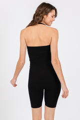 Black Ribbed Fitted Halter Romper