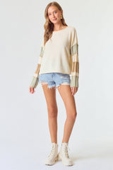 Cream Multi Stripe Sleeve Sweater Top