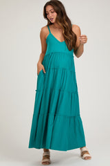 Teal Tiered Sleeveless Maternity Maxi Dress