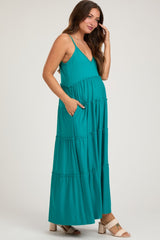 Teal Tiered Sleeveless Maternity Maxi Dress