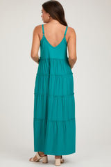 Teal Tiered Sleeveless Maternity Maxi Dress