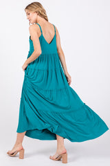 Teal Tiered Sleeveless Maxi Dress