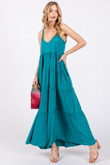 Teal Tiered Sleeveless Maternity Maxi Dress