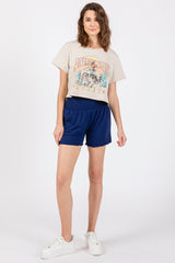 Navy Blue Smocked Maternity Lounge Shorts