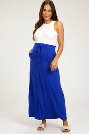 Royal Blue Drawstring Maternity Maxi Skirt