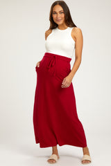 Burgundy Drawstring Maternity Maxi Skirt