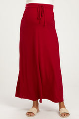 Burgundy Drawstring Maternity Maxi Skirt