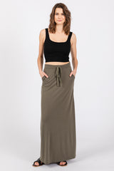 Light Olive Drawstring Maternity Maxi Skirt