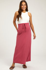 Salmon Drawstring Maternity Maxi Skirt