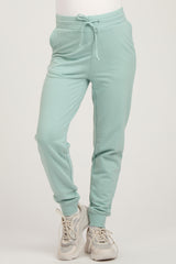 Mint Green Basic Drawstring Maternity Sweatpants