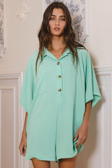 Mint Green Collared Front Button Maternity Romper