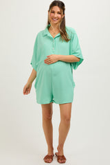 Mint Green Collared Front Button Maternity Romper