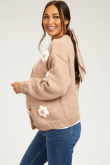 Taupe Floral Knit Button Front Maternity Cardigan