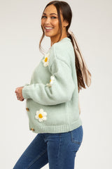 Mint Floral Knit Button Front Maternity Cardigan