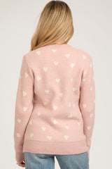 Light Pink Heart Print Knit Maternity Sweater