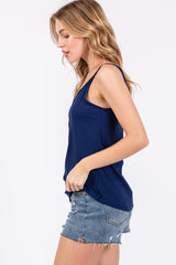 Navy Ribbed Snap Button Cami