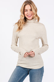 Cream Ribbed Long Sleeve Turtle Neck Top