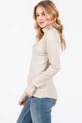 Cream Ribbed Long Sleeve Turtle Neck Top