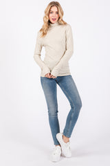 Cream Ribbed Long Sleeve Turtle Neck Top