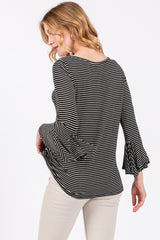 Black Striped 3/4 Sleeve Top