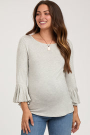 Heather Grey Striped Maternity 3/4 Sleeve Top