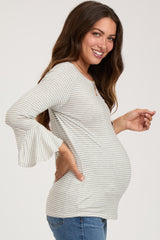 Heather Grey Striped Maternity 3/4 Sleeve Top