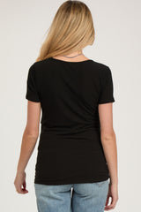 Black Ribbed Twist Front Maternity Top