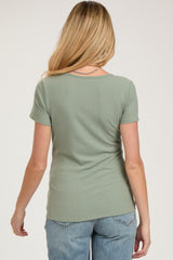 Light Olive Ribbed Twist Front Maternity Top