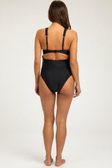 Black Twist Front Back Cutout Maternity One Piece Swimsuit