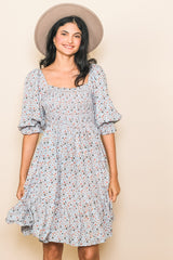 Blue Floral Smocked Dress