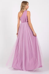 Lavender One Shoulder Tulle Maxi Dress