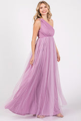 Lavender One Shoulder Tulle Maternity Maxi Dress