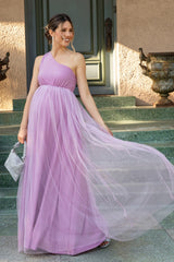 Lavender One Shoulder Tulle Maternity Maxi Dress